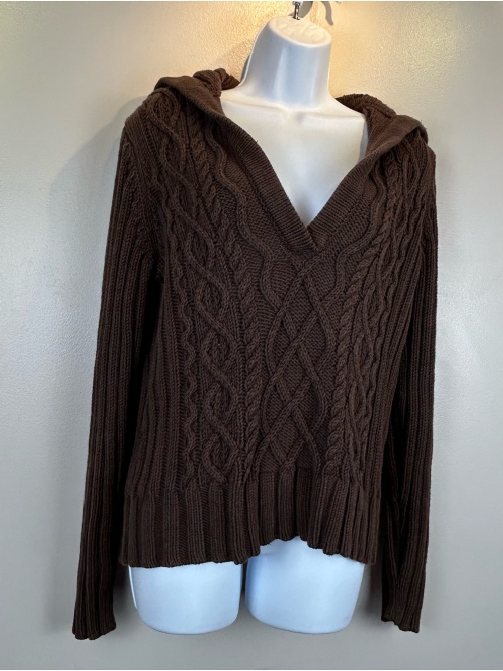 VTG Gap Cable Knit Sweater Womens Large Brown Y2K Cotton Blend Sailor Collar - Picture 3 of 10